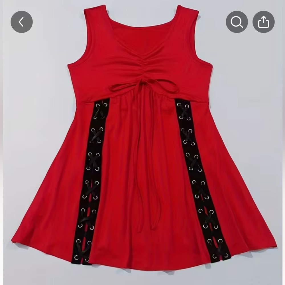 Elegant Red Sleeveless Tank Top with Black Lace-Up Detail size 2X NWOT - Picture 5 of 9